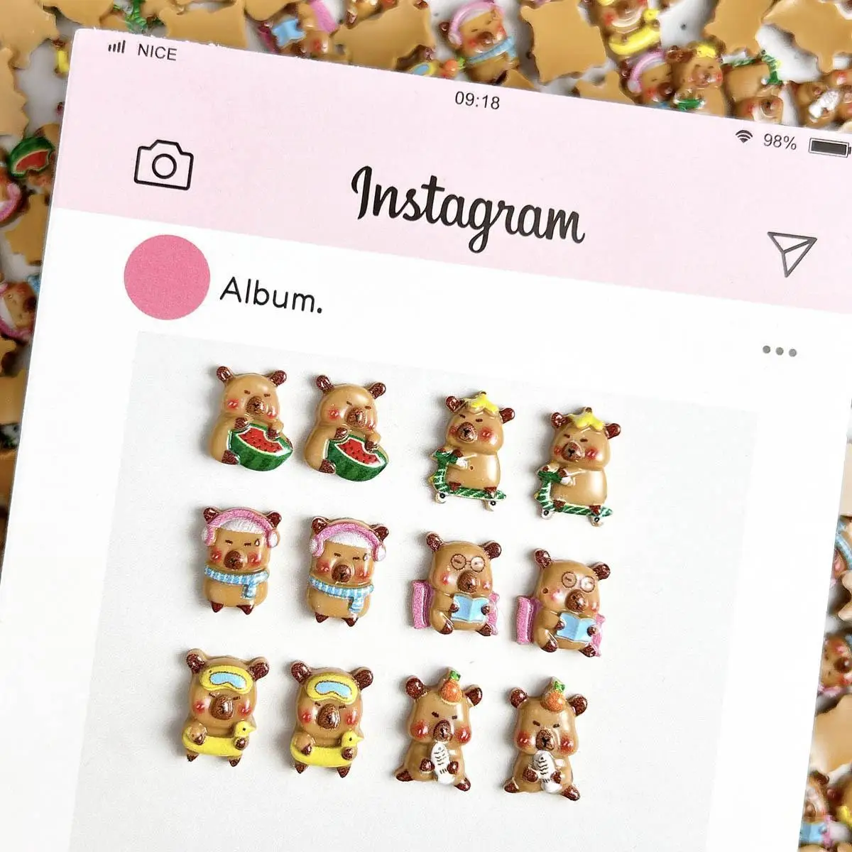 50Pcs Creative Funny Luminous Guinea Pig Nail Charms Cartoon Realistic Brown Hamster Nail Art Decorations DIY Hair Clip Nails