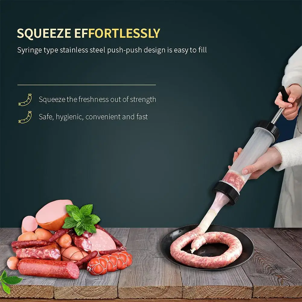 Manual Sausage Maker Syringe Hand Push Type Sausage Dispenser Manual Enema Device Household Kitchen Injection Sausage Filler