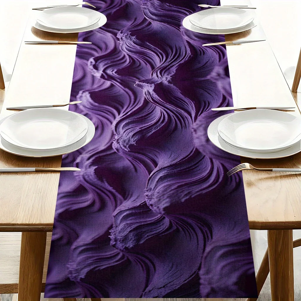 Purple Abstract Ripple Texture Table Runner - Rectangular Table Cover for Winter Holiday Home Decor, Dining & Coffee Parties