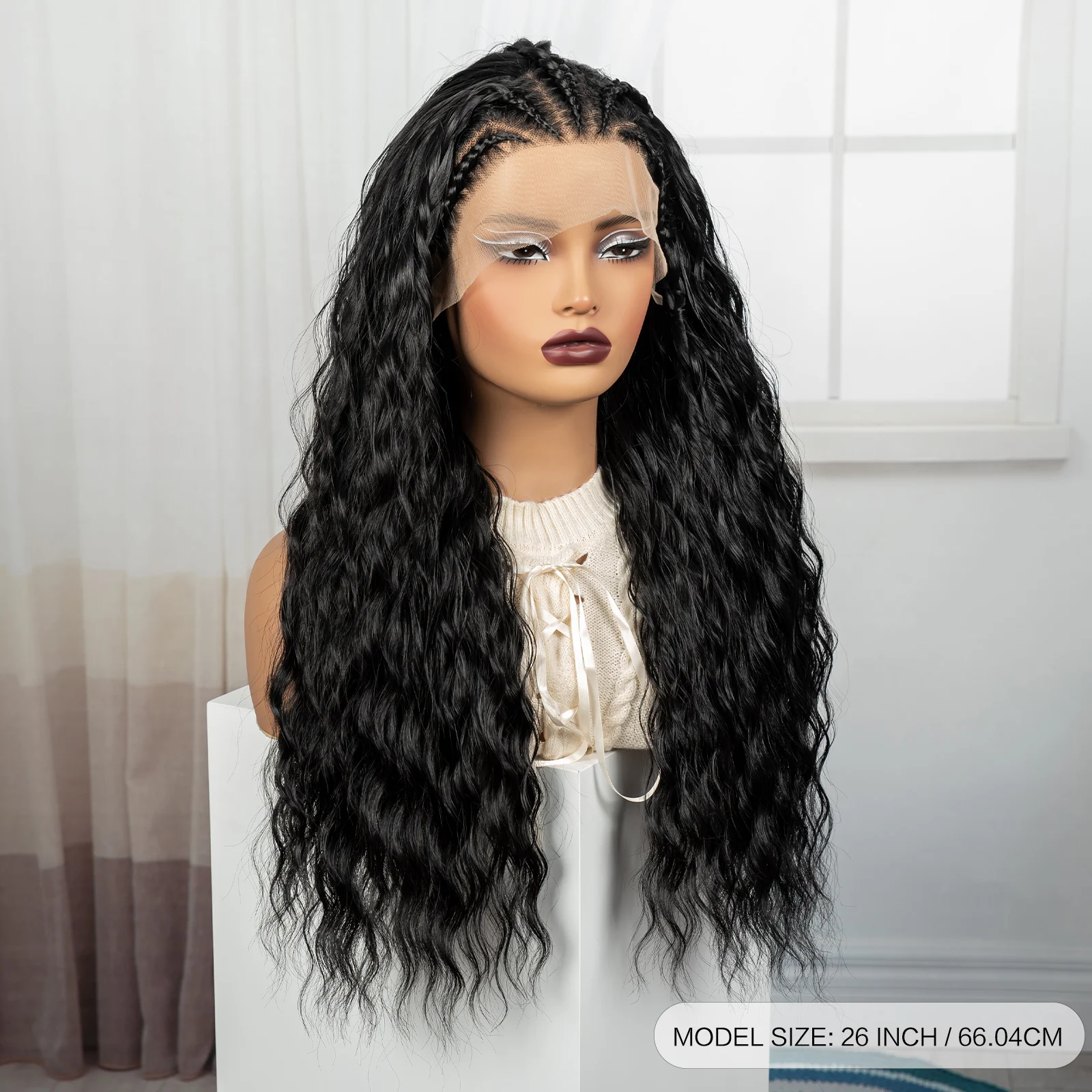 26 polegada natural ondulado perucas de cabelo com tranças cornrow sintético encaracolado peruca de cabelo brasileiro laço frontal onda de água perucas para mulher
