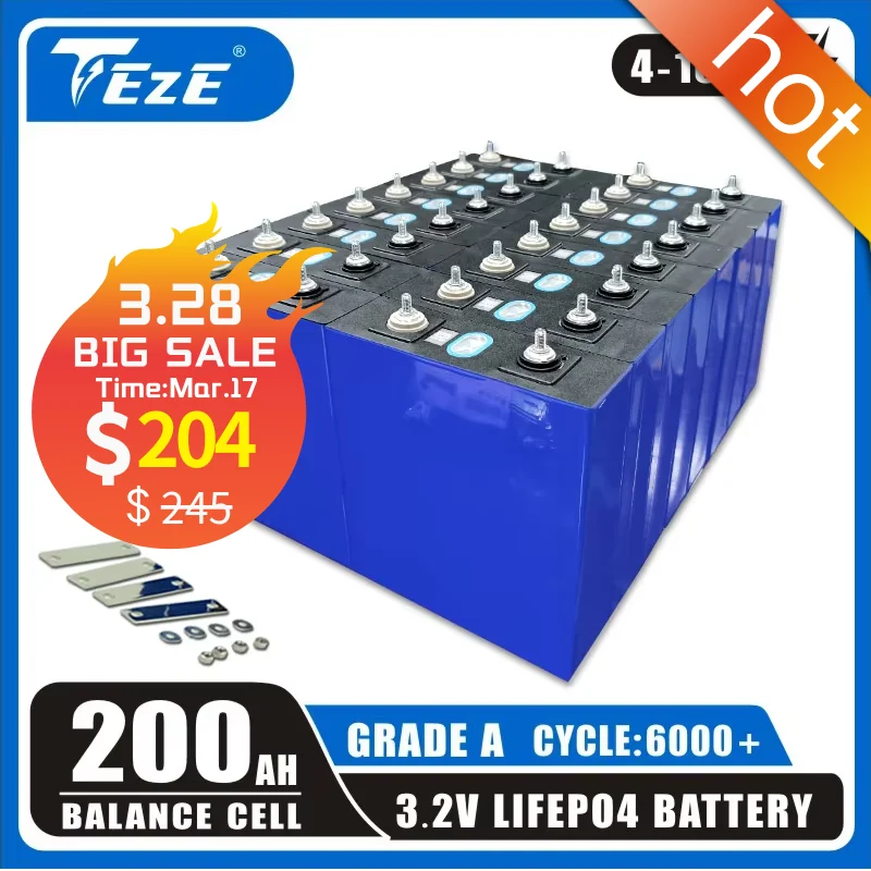 3.2V 4-16Pcs 202AH LifePO4 Battery LISHEN 200Ah Deep Cycle Rechargeable Bateria DIY 12V 24V 48V for RV EV Boat Solar Cell