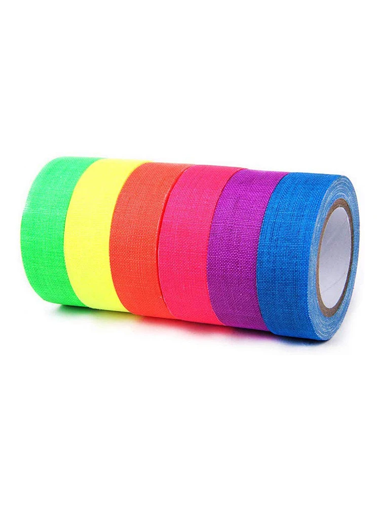 6PCS Fluorescent UV Cotton Tape Matt High-gloss Luminous Purple Light Neon Cloth Adhesive Tape Film