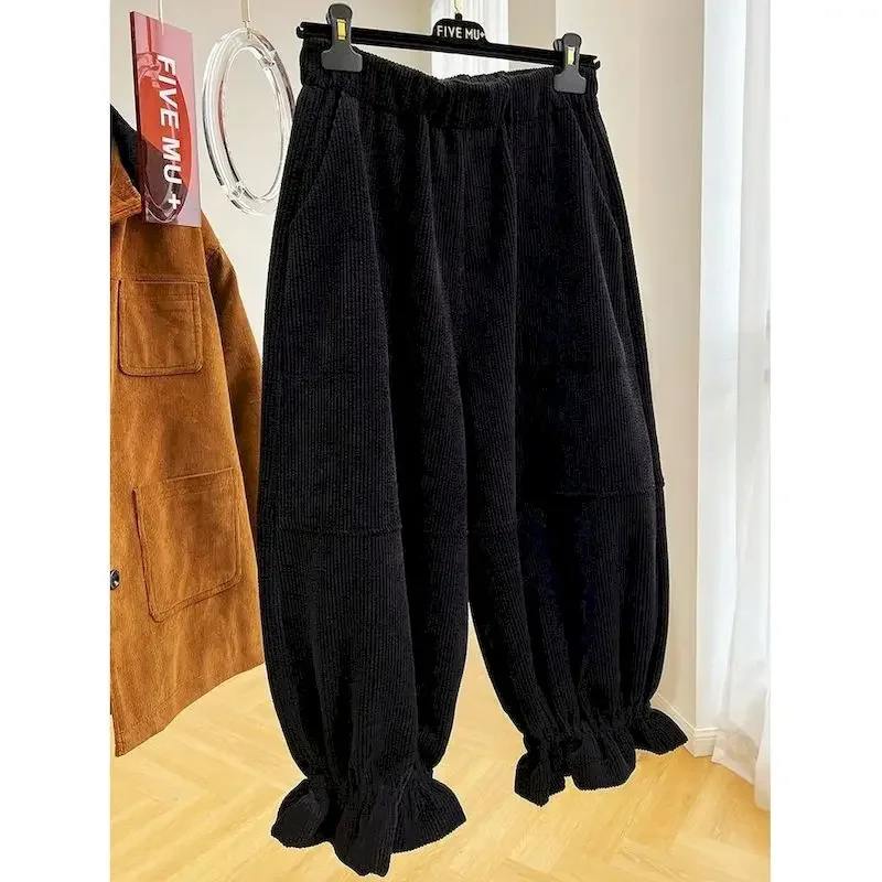 

Corduroy Lantern Pants Women Korean Style Casual Solid Elastic Waist Plush Harajuku Baggy Pants Loose Large Size Women Trousers