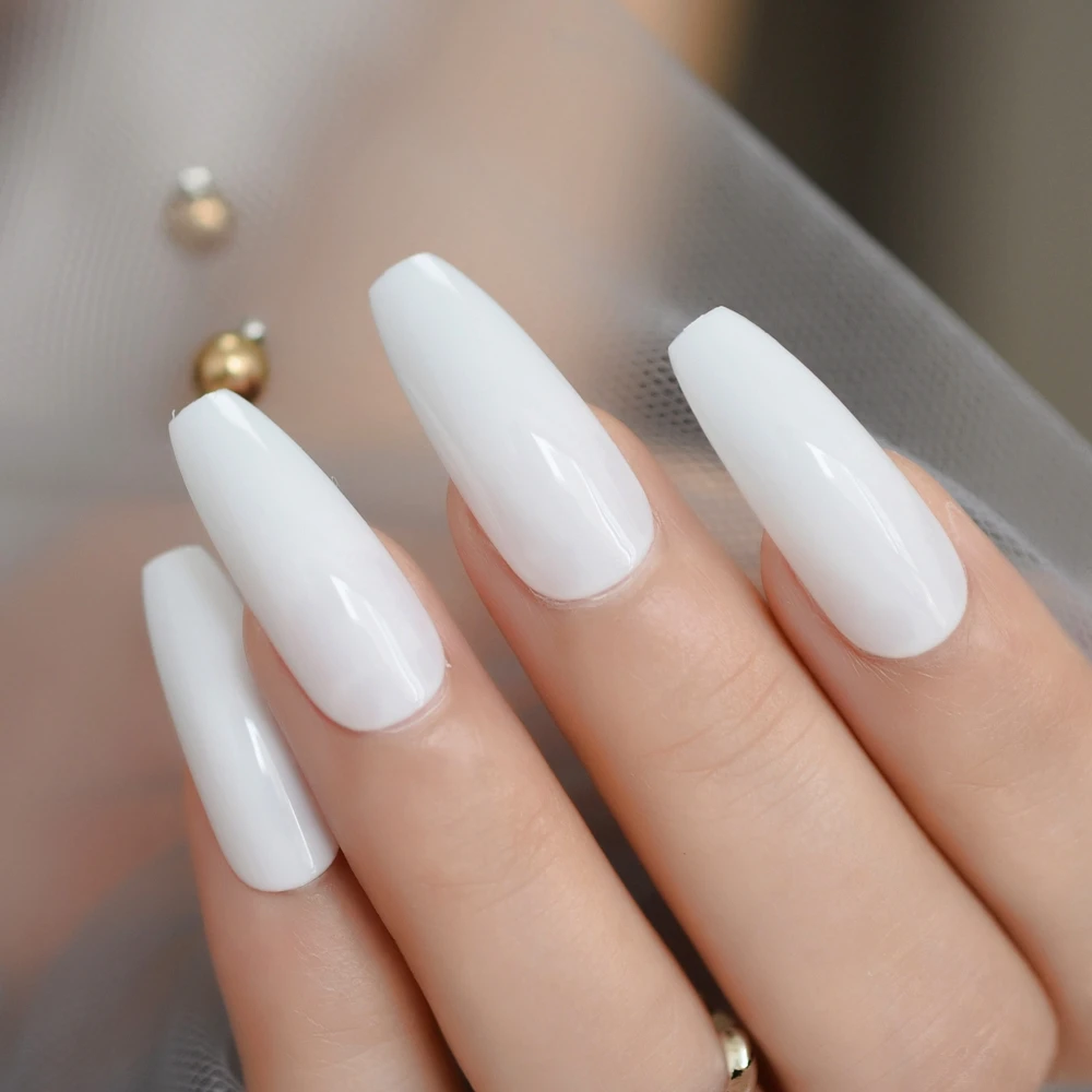 24 pçs branco bailarina unhas falsas extra longo caixão plana imprensa em unhas falsas salão de beleza festa dedo cola em usar falso ongle