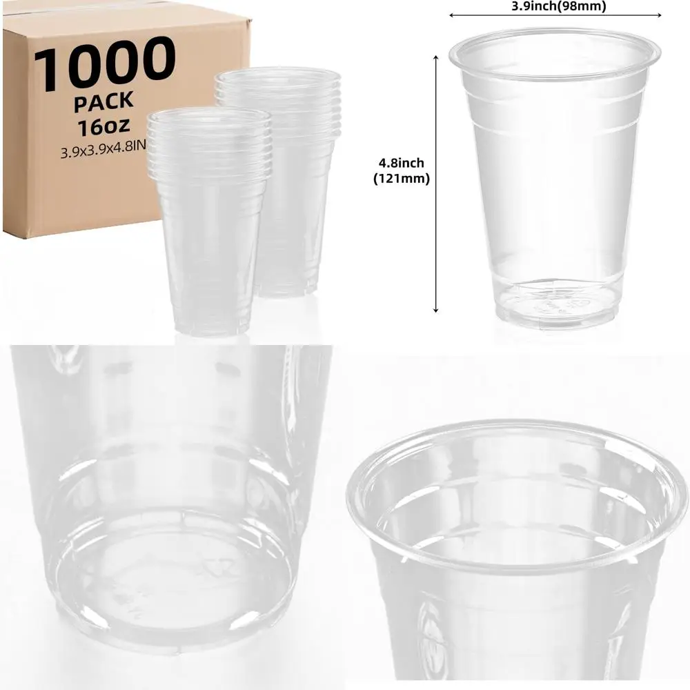 

Прозрачные пластиковые стаканчики на 1000 штук, одноразовые стаканчики на 16 унций, очень толстые, без бисфенола А, 98 x 12 мм, оптовая упаковка для вечеринок и мероприятий