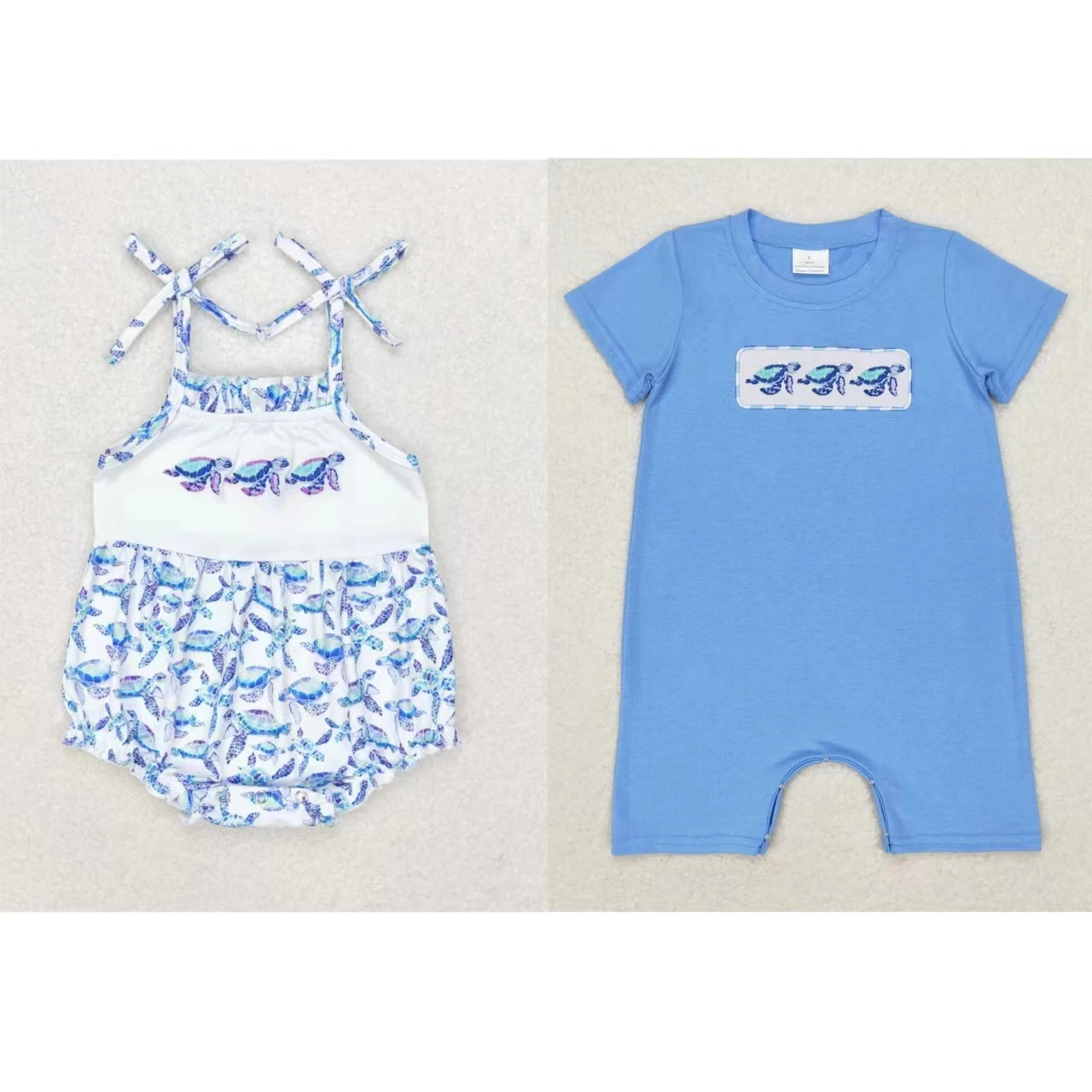 Wholesale Kids Baby Boy Girl Blue Jumpsuit Newborn Summer Sea Animals Coverall Romper Toddler Embroidery Bodysuit One-piece