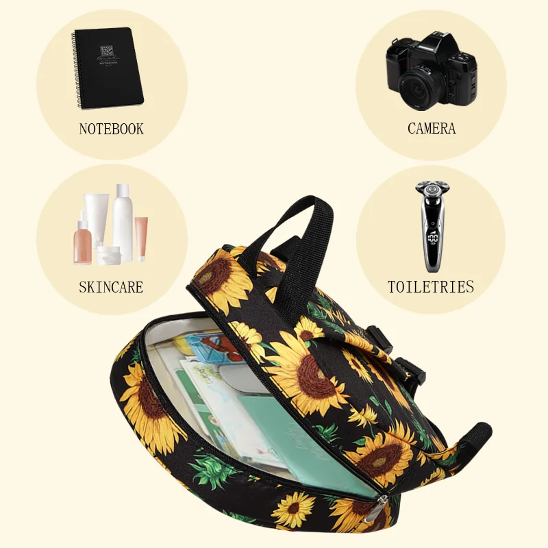 1pc Sunflower Flower Nylon Backpack Large Capacity Daily Commuting Storage Bag Can Hold Water Cups, Books, Clothing, Etc