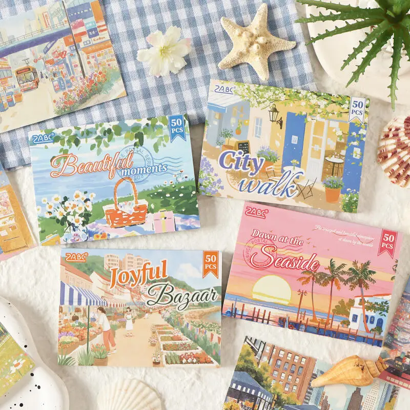 

Card Lover 50 Pcs [Free Joyful Song Series] Scenic Theme Seaside Dawn Collage Journaling Scrapbooking Planner Decor Stationery