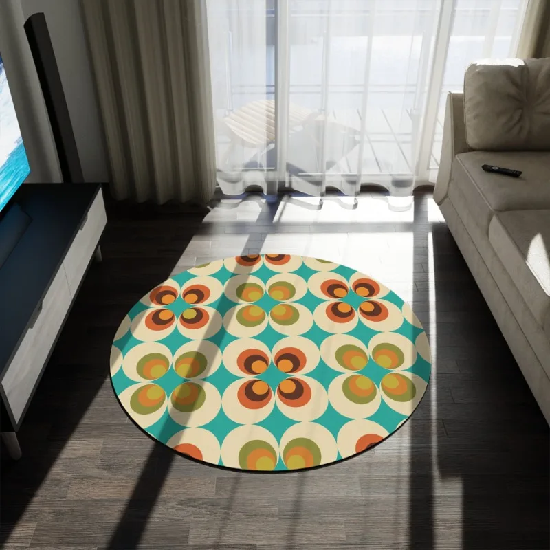 70s Retro Mid Daisy Round Rug Living Room Mid Century Modern Flower Power Bedroom Accent Rug Home Decor Bedroom Aesthetic