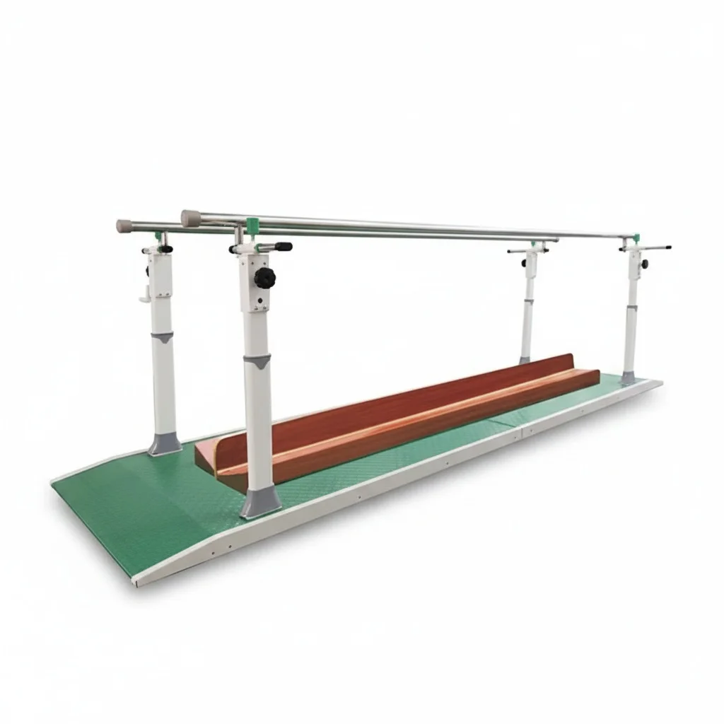 Rehabilitation Parallel Bars, 326x110x71-95 cm Steel Wood Adjustable Height Parallel Bar, Walking Posture Correction