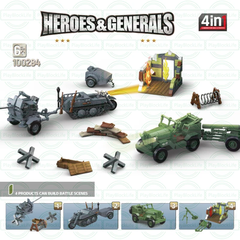 

Military Classic Model Flak38 * 20mm Artillery Sd.Kfz.2 Half track Motorcycle Building Blocks Bricks Christmas Toys