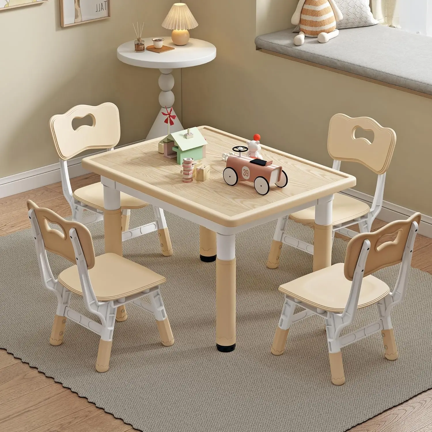 Kids Table and Chairs, Desktop Toddler Chair and Table Set, Kids Table for Ages 3-8, 31.5''L x 23.6''W Childrens