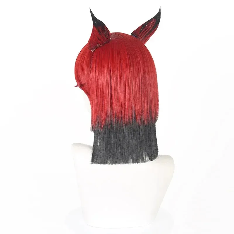 الجحيم فندق Alastor شعر مستعار تأثيري أومبير الأحمر مع الأذن إكسسوارات الشعر الاصطناعية قصيرة شعر مستعار مستقيم لطيف فتاة شعر مستعار حفلة الهالوين #4
