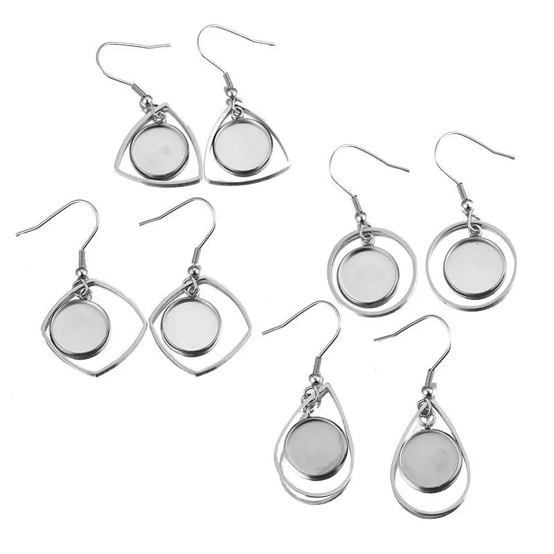 

10pcs/lot 12mm Inner Size Stainless Steel Geometric Charm Earring Hook Base Settings For Jewelry Making DIY Earring Accessories
