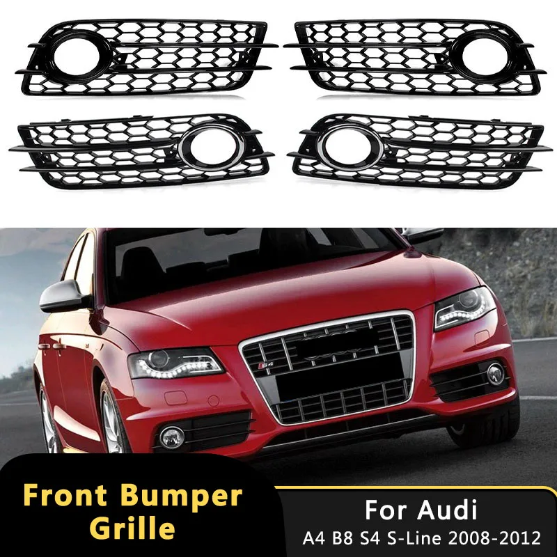 

For AUDI A4 B8 Sline S4 2008-2012 Fog Lamp Racing Grill Honeycomb Mesh Hex Fog Light Grille Chrome Black 8K0807681C 8K0807682C