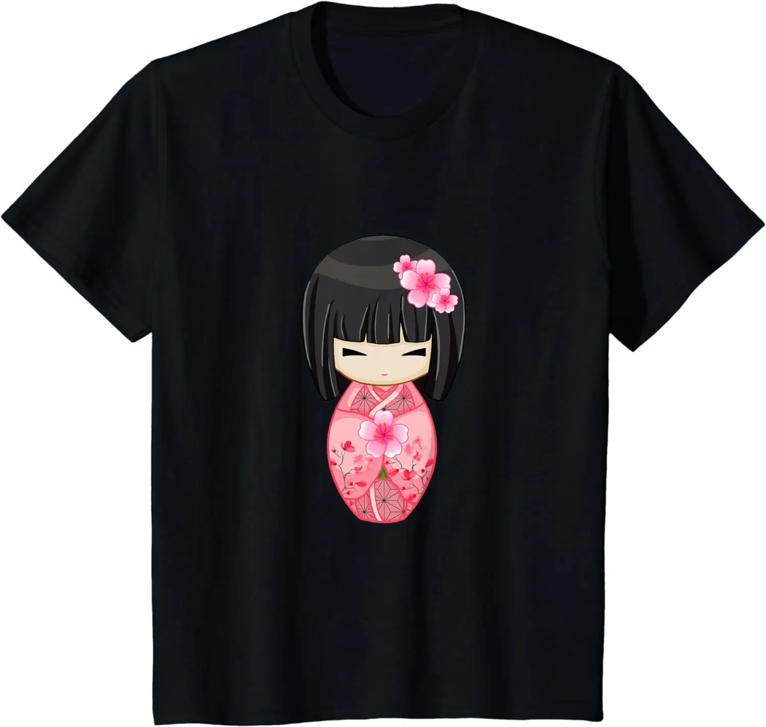 Cherry Blossom Geisha Japanese Kokeshi Doll T-Shirt for Women Girls Graphic T Shirts Summer New Aesthetics Women Tee Shirt