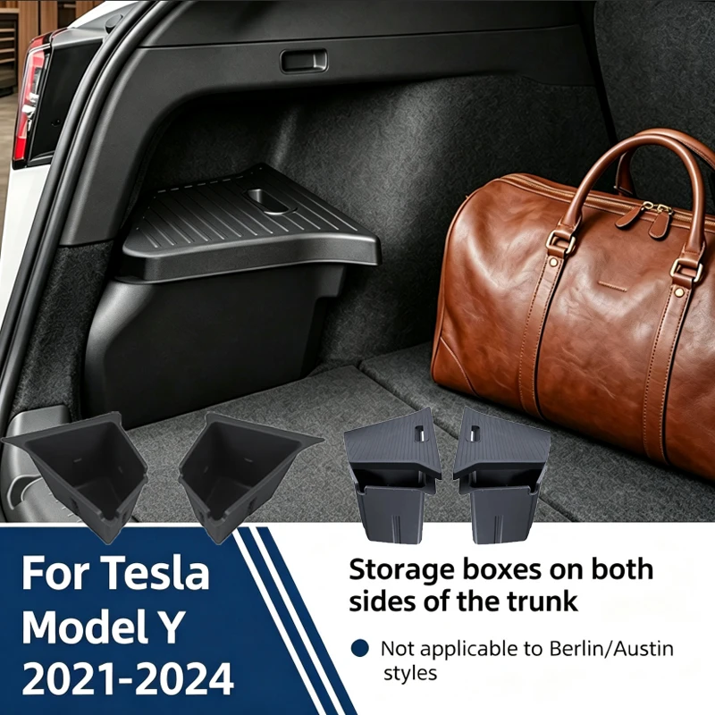 For Tesla Model Y 2021-2024 Trunk Storage Bins Rear Trunk Organizer TPE Waterproof Trunk Storage Bins Side Box with Accessories