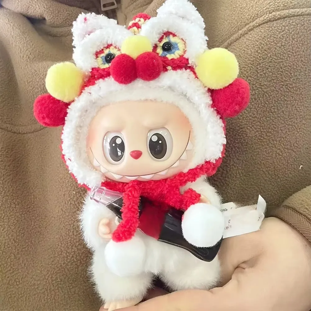 Mini Doll'S Hat for Coca Cola Series 15-17cm Labubu Dolls Accessories Handmade New Year's Lion Hat Hoodie Kawaii Hat Clothing