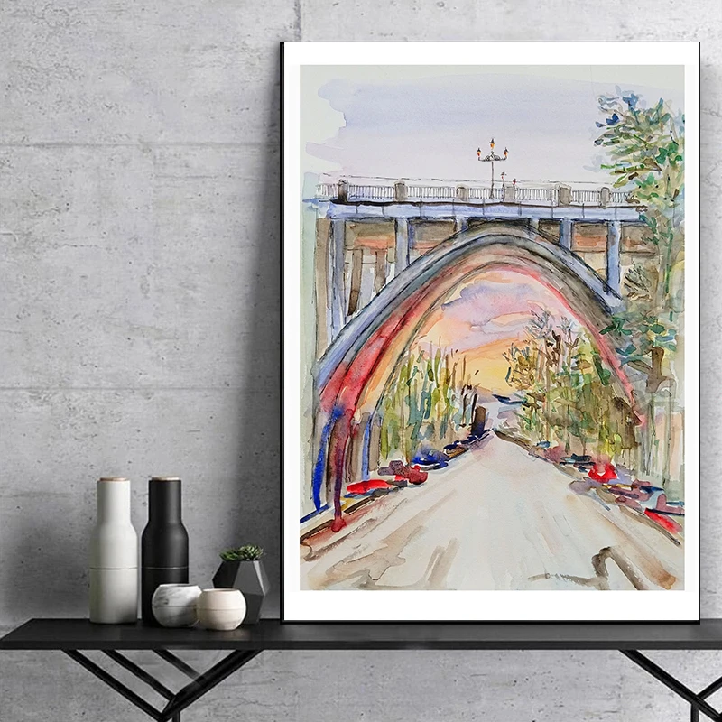 Modern Madrid Illustration Posters Watercolor Urban Landscape Prints Canvas Painting Madrid Wall Art Pictures Home Room Decor