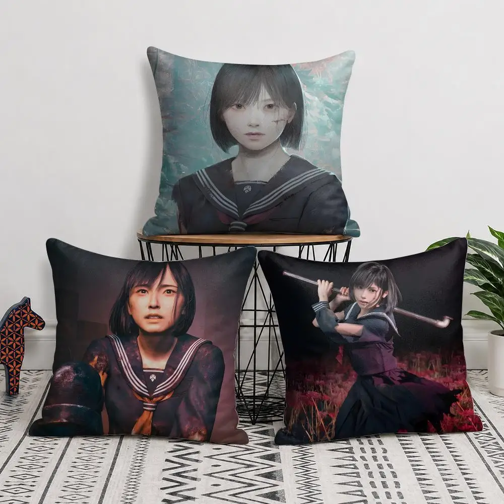 Video Game S-silent Hill F Hinako Cushion Cover Double-Sided Plush Sofa Cushion Covers Organic Breathable Invisible Zipper