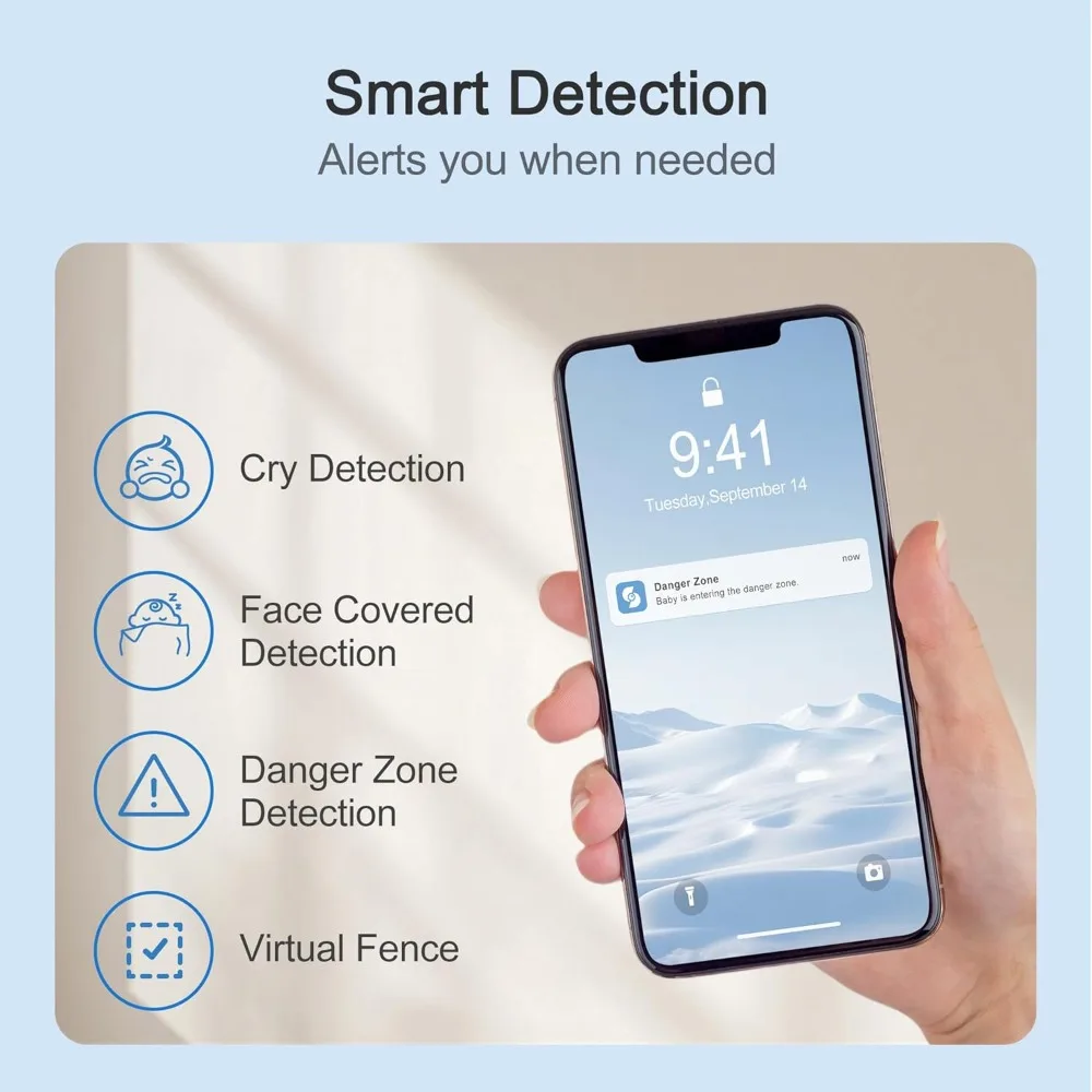 Split Screen Video Baby Monitor with 2 Cameras, 2× 4MP Resolution, 7" HD Touch Screen Smart Audio Baby Monitor, 6X Optical Qual