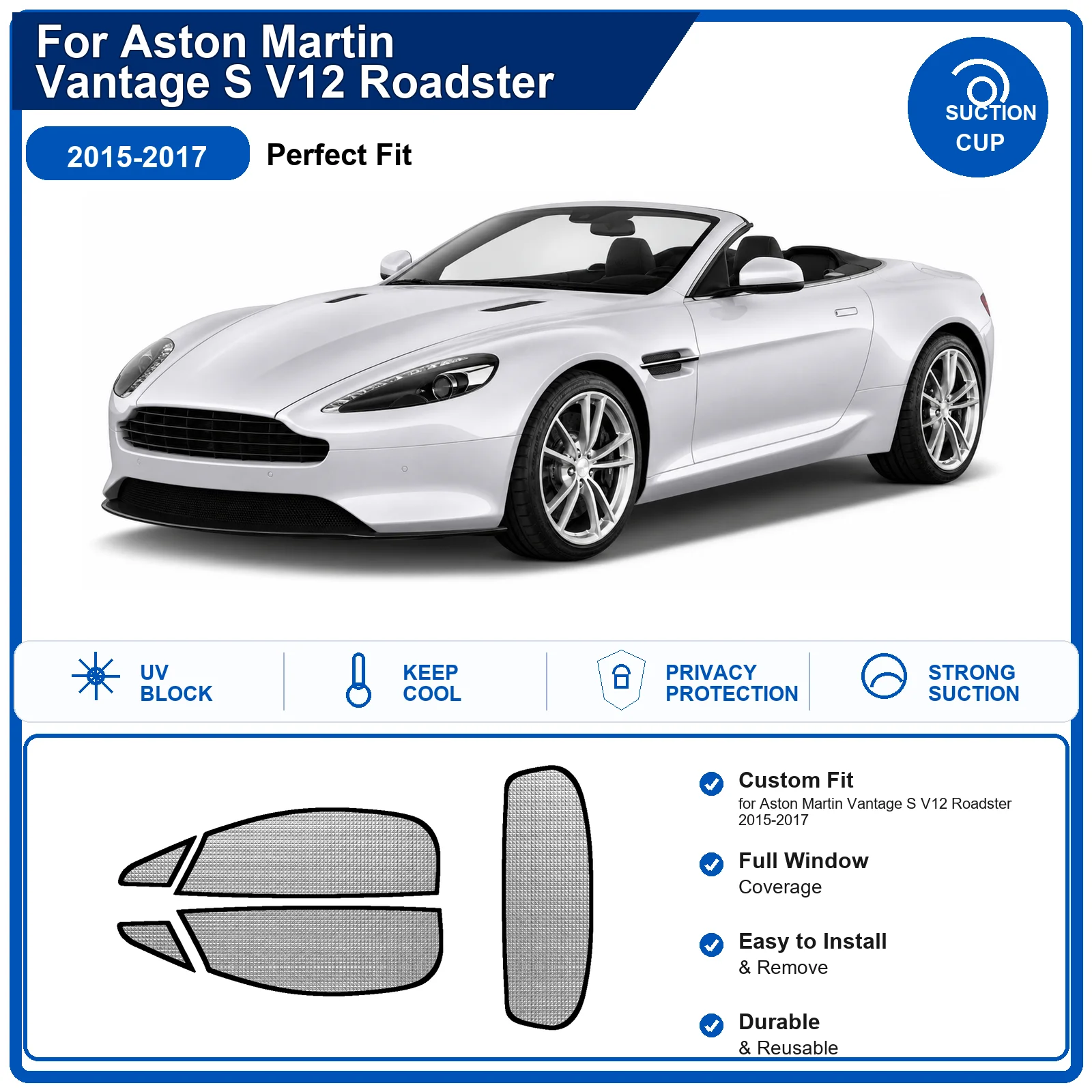 For Aston Martin Vantage S V12 Roadster 2015-2017 Custom Full Set Windshield Sun Shade Aluminum Foil Heat Insulation Anti UV Fol