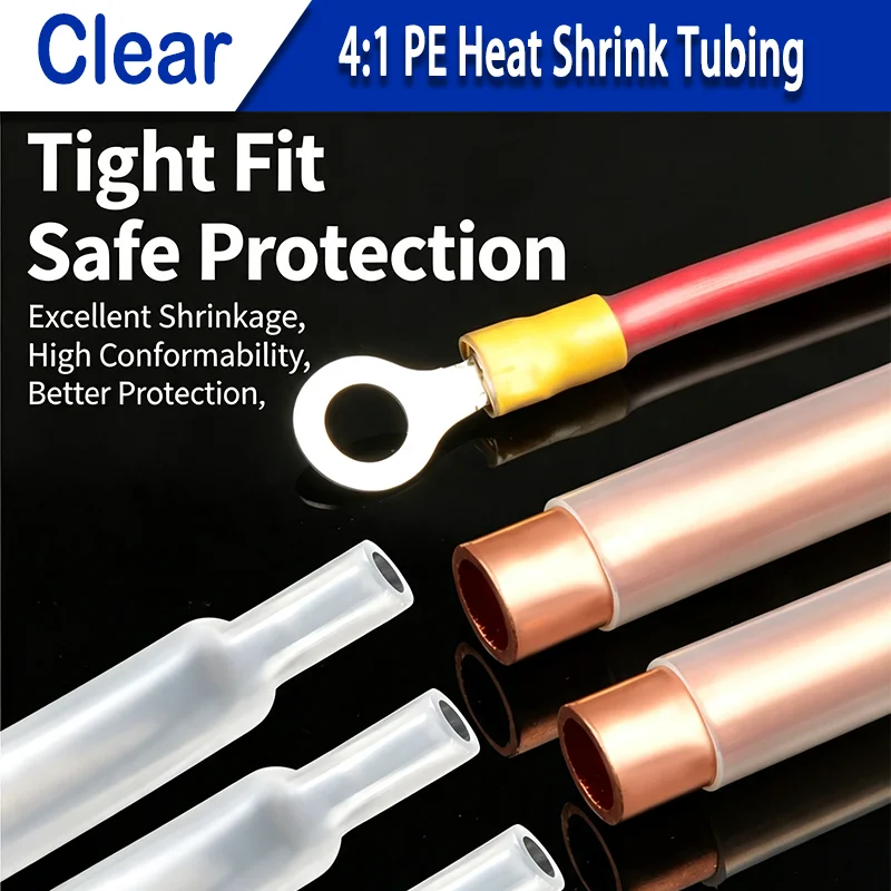 Clear 4:1 Adhesive Lined Thick Wall Heat Shrink Tube High Temperature Waterproof Heat Shrinkable Cable Sleeve Multiple 4-52mm