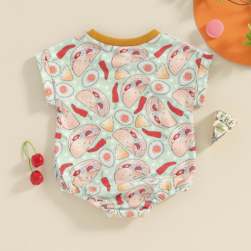 Cute Baby Romper with Adorable Cartoon Print Short Sleeve Jumpsuit for Summer Round Neck T-Shirt for Toddler Chili Design