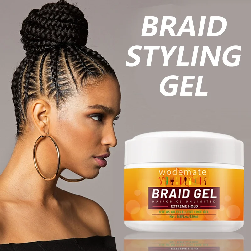 Wodemate Extra Hold Braiding Gel 250g/8.8oz Long Lasting Hair Locking Twist Styling Hold Wax Stick Baby Hair Edge Control 4C