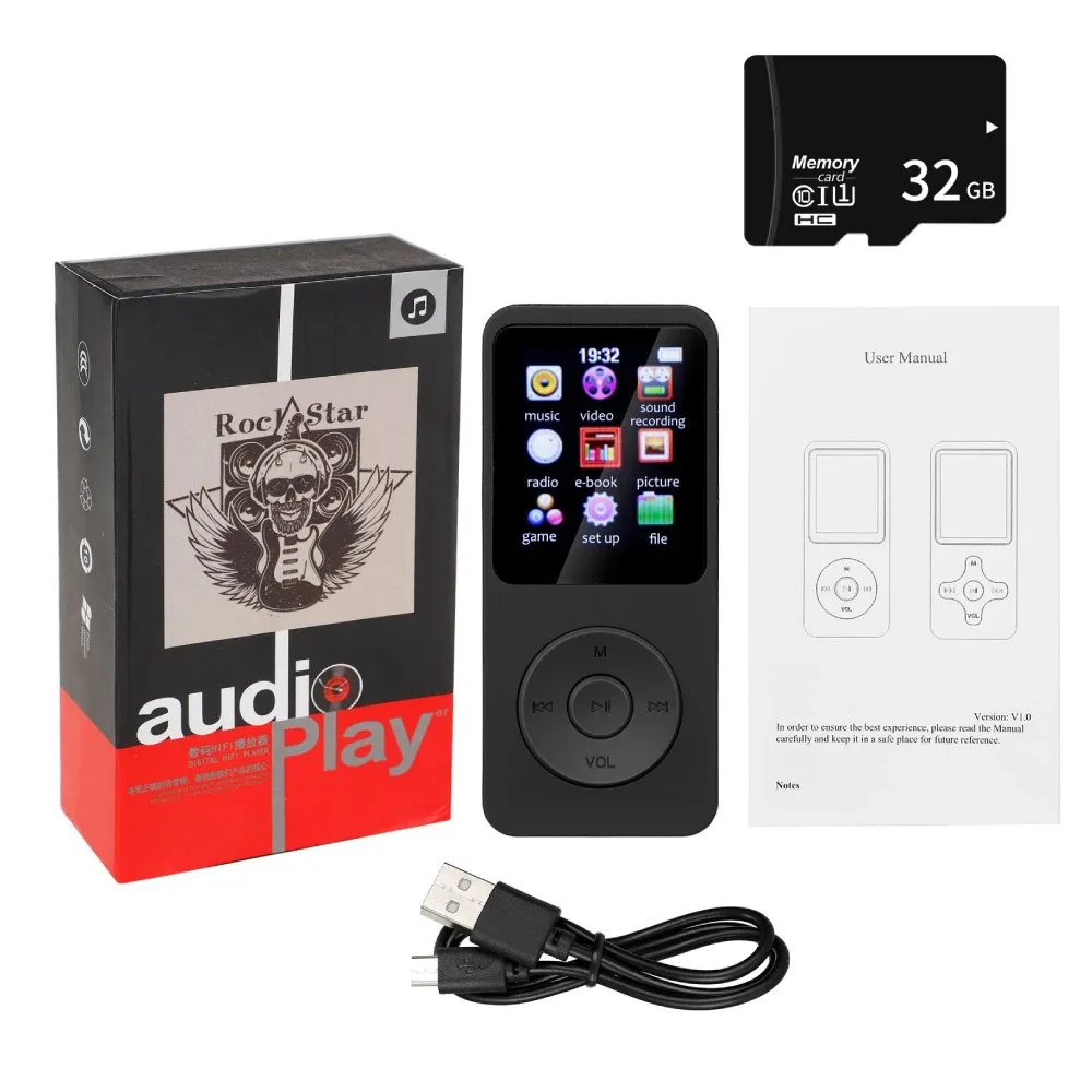 Bluetooth 5.0 MP4 MP3-speler Ingebouwde luidspreker Draagbare 1,8 inch scherm Muziekspeler Ondersteuning TF met FM-radio E-Book-opname