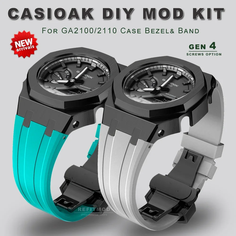 GEN4 Casioak GA2100 Mod Kit For G-SHOCK GA2100/GA2110 GAB2100 Stainless Steel Case Bezel Rubber Strap Replacement Mod Refit Kit