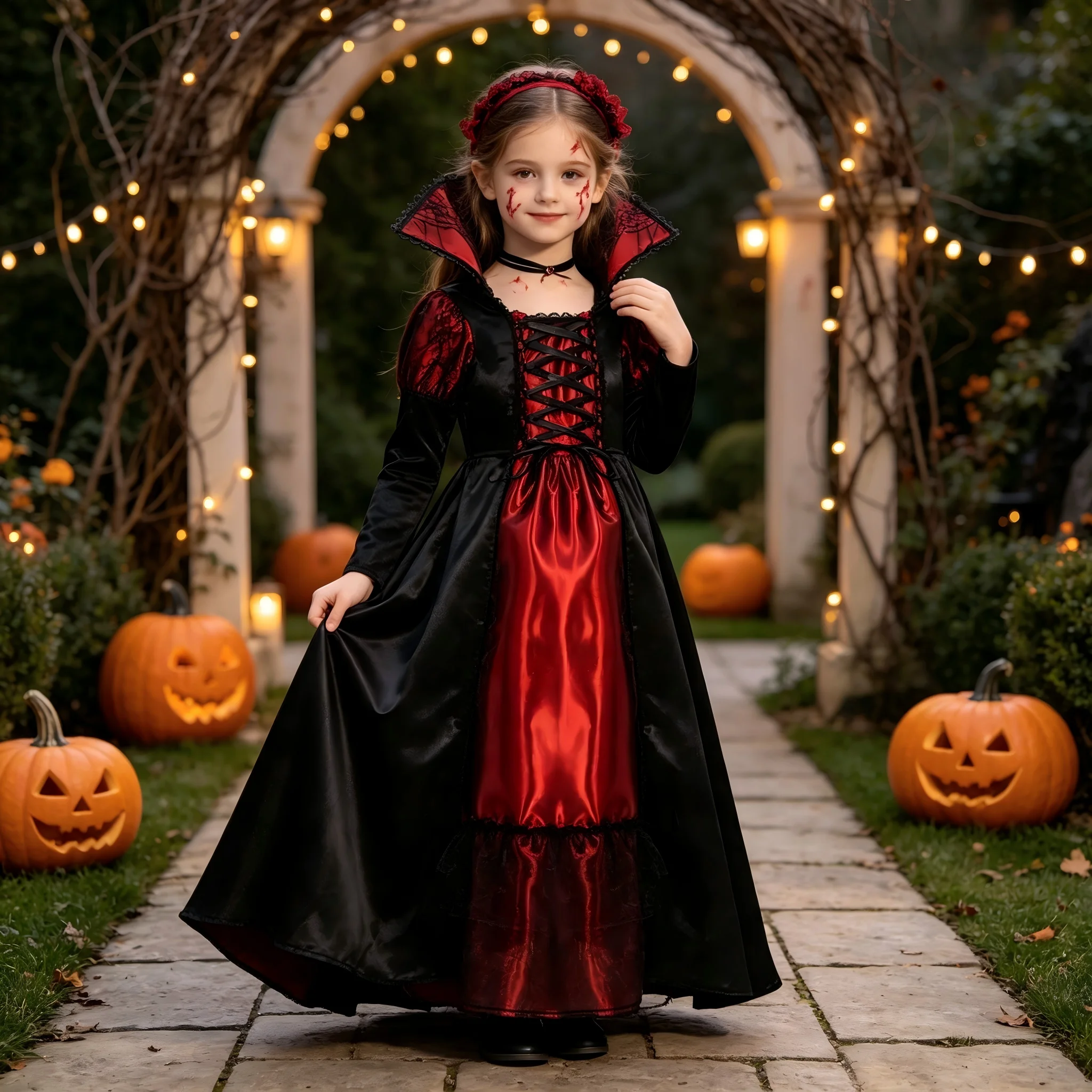 Halloween Gothic Dark Court Kids Vampire Ghost Bride Witch Witchcraft Costume Unisex Children Party Cosplay Clothing Outfits image 5