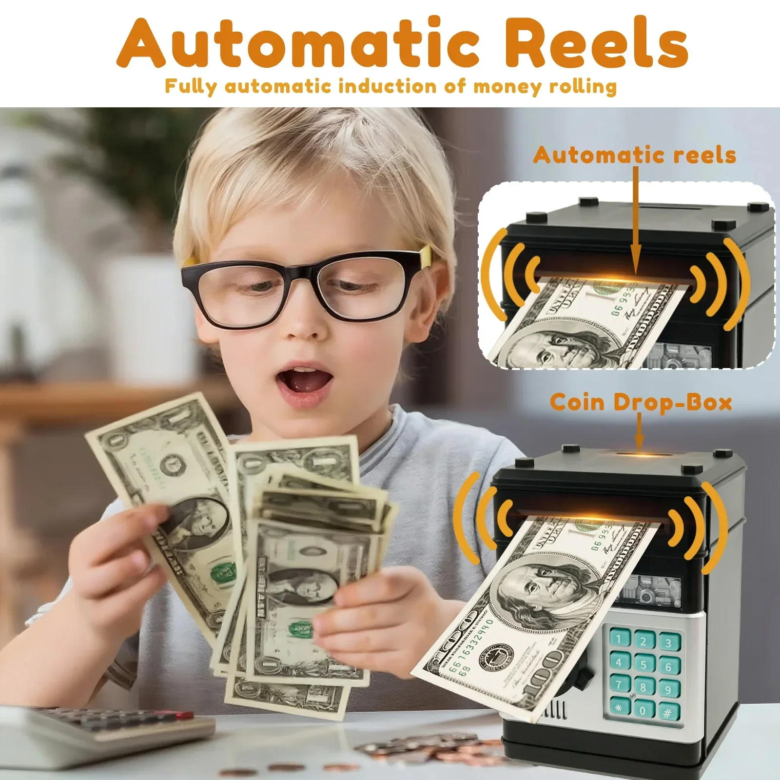 Electronic Password Money Bank Piggy Bank Safe Box Automatic Deposit ATM Cash Coins Saving Box Kids Birthday Toy Christmas Gift - view 2