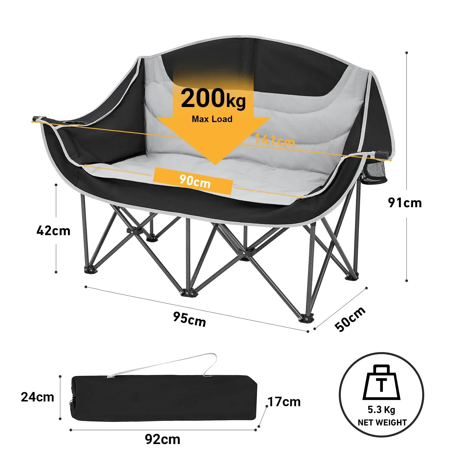 Double moon chair outdoor folding recliner sofa portable camping folding stool