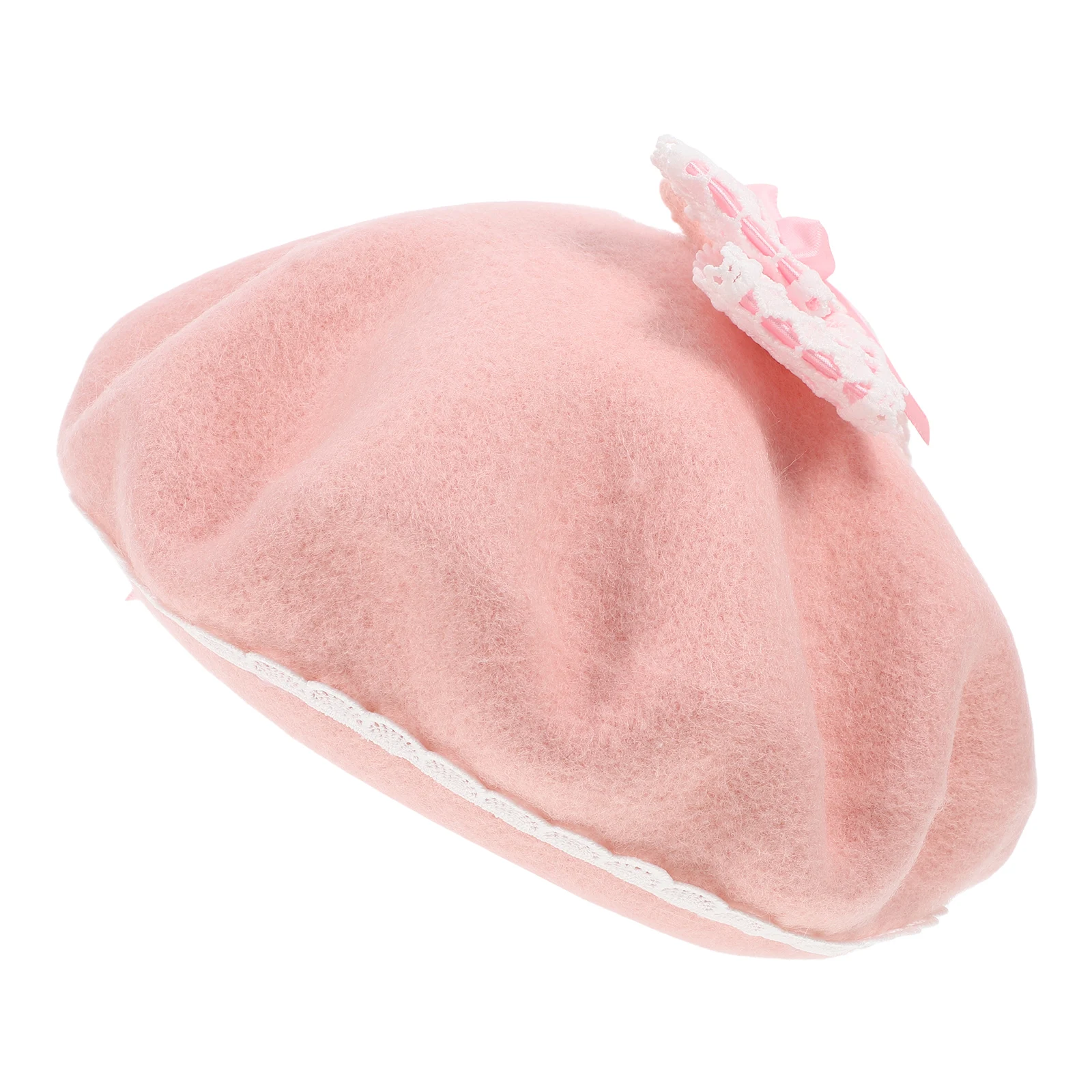 

1pc Women Beret Strawberry Bow Woolen Hat French Cap Warm Winter Berets Crochet Costume Bowknot Cap For Travel
