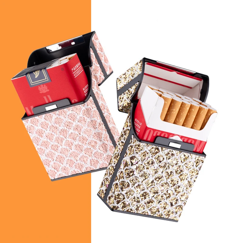 Luxury Bling Cigarette Box Holder for Woman Men Leather Cigarette Case Smoking Accessories Button Design