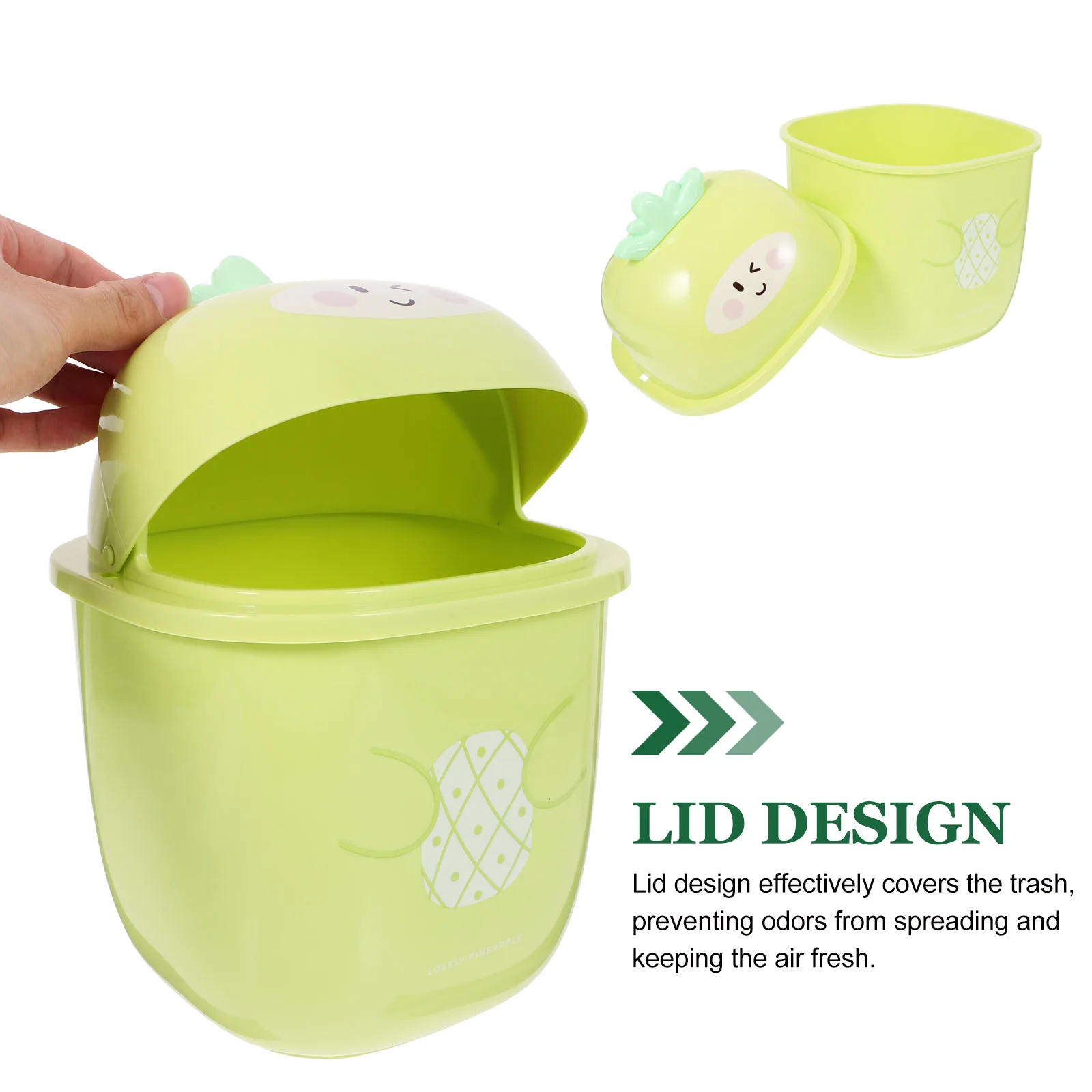 

Pineapple Trash Can Small Cute Wastebasket Desktop Garbage Bin Kitchen Office Yellow Lid Portable Plastic Easy Cleaning Reusable