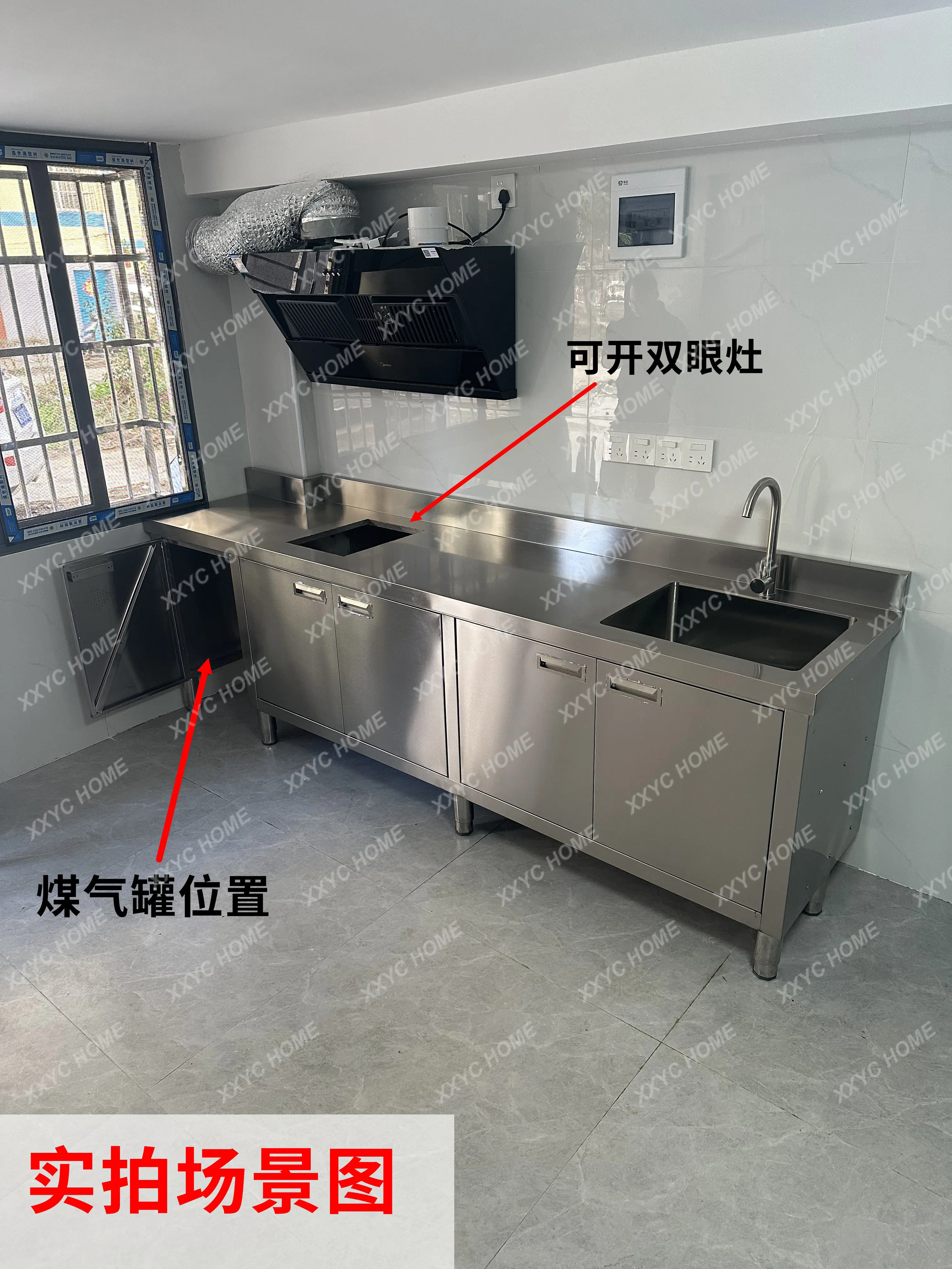 

CX 304 overall all stainless steel white steel kitchen cabinet simple stove integrated storage cupboard