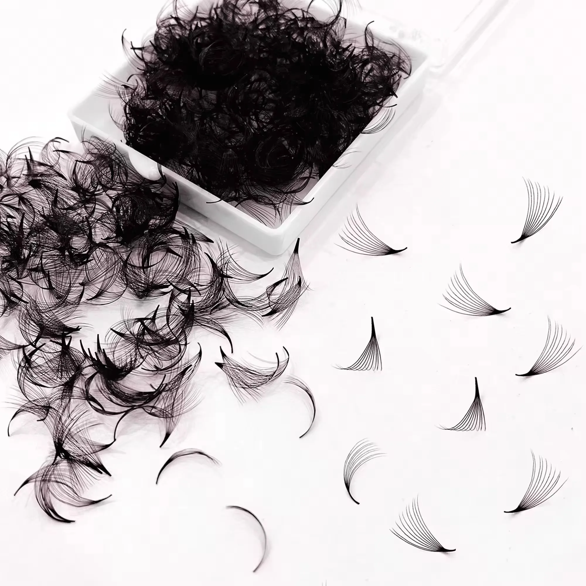 16D Korean PBT Natual Sharp Stem Loose Fan Lashes 500 Fans 0.05 Promade Eyelash Pre Made Lash Extension Supplies