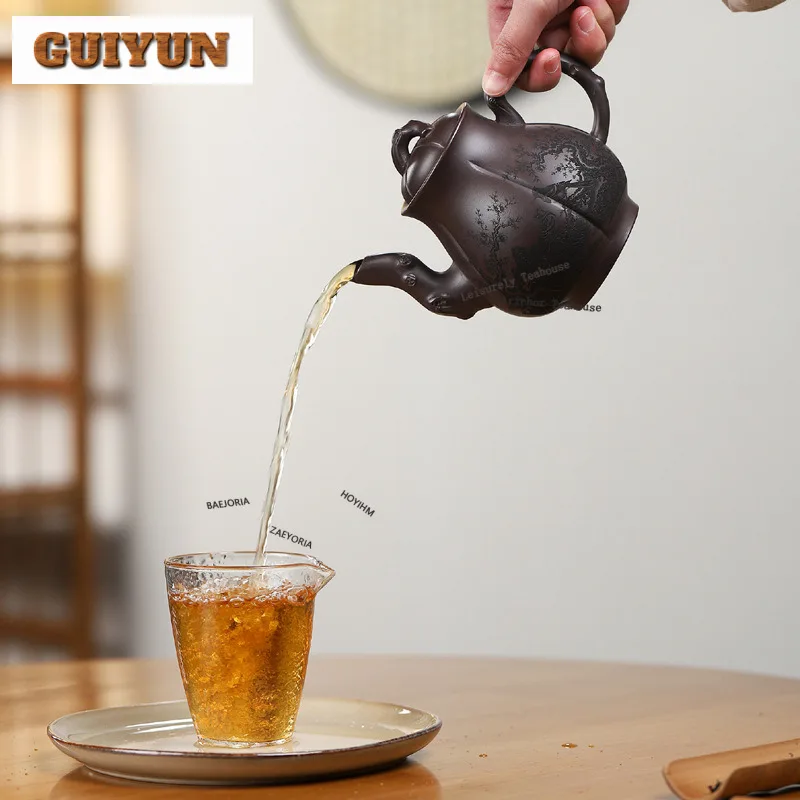 490ml Retro Yixing Purple Clay Teapots Artists Handmade Spring Herald Palace Lantern Pot Raw Ore Purple Mud Kettle Zisha Tea Set