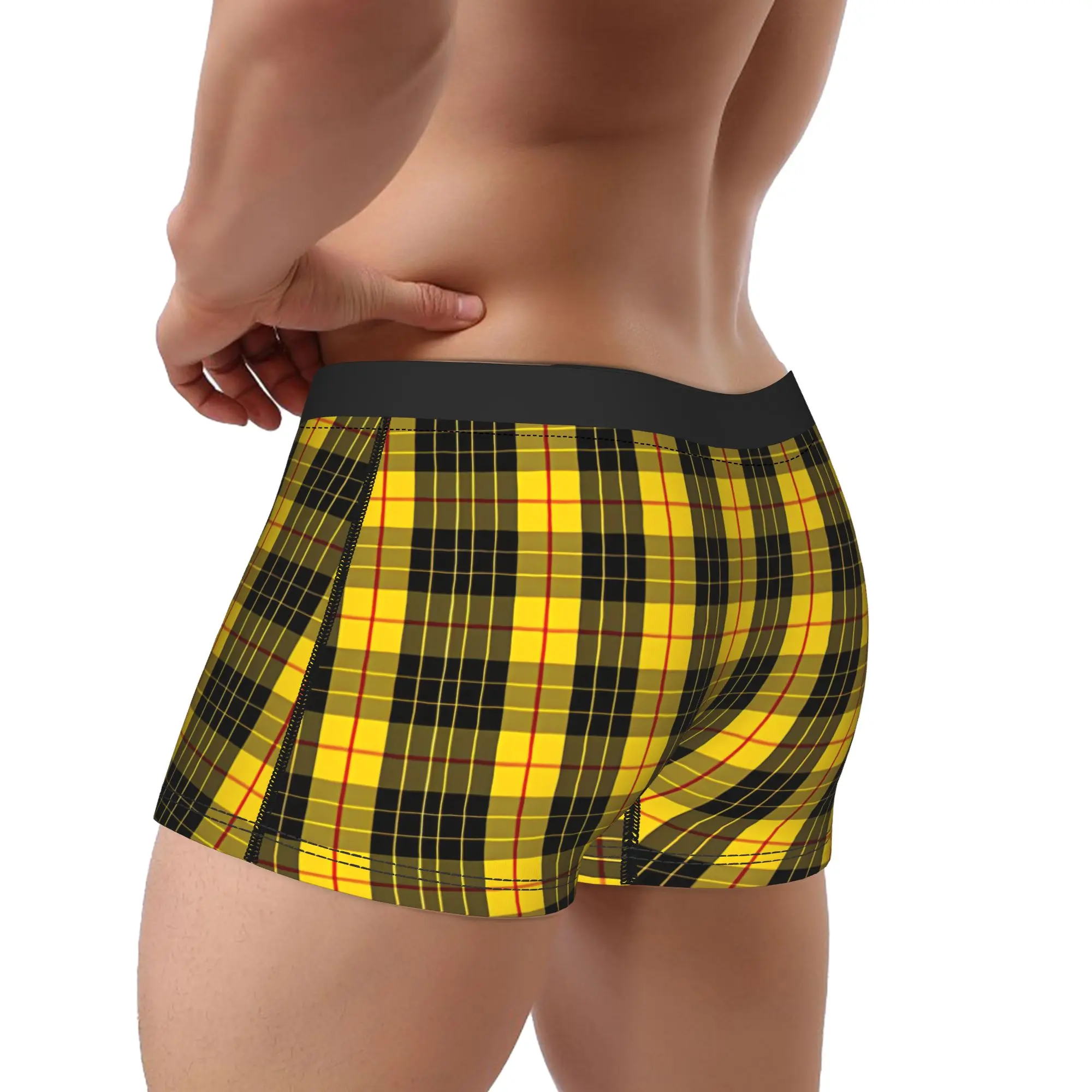 Yellow Plaid Underwear  Men's Panties Custom Soft Trend Boxer Shorts Hot Sale Shorts Briefs Plus Size