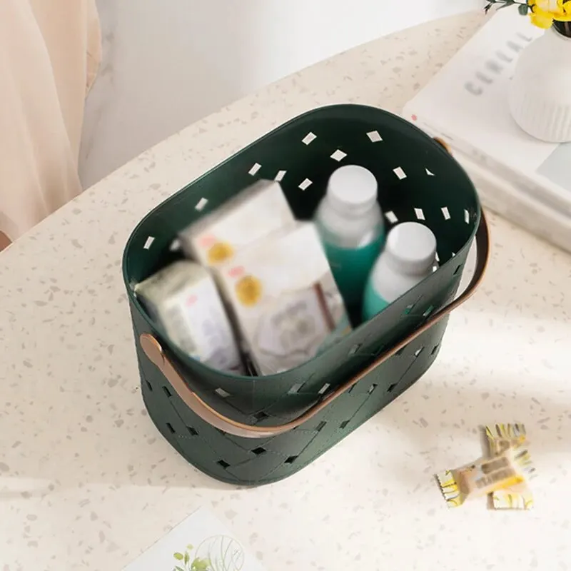 Bathroom Shower Basket Fashionable And Minimalist Hollow Storage Basket DesktopCosmetic Storage Basket Faux Leather Pattern