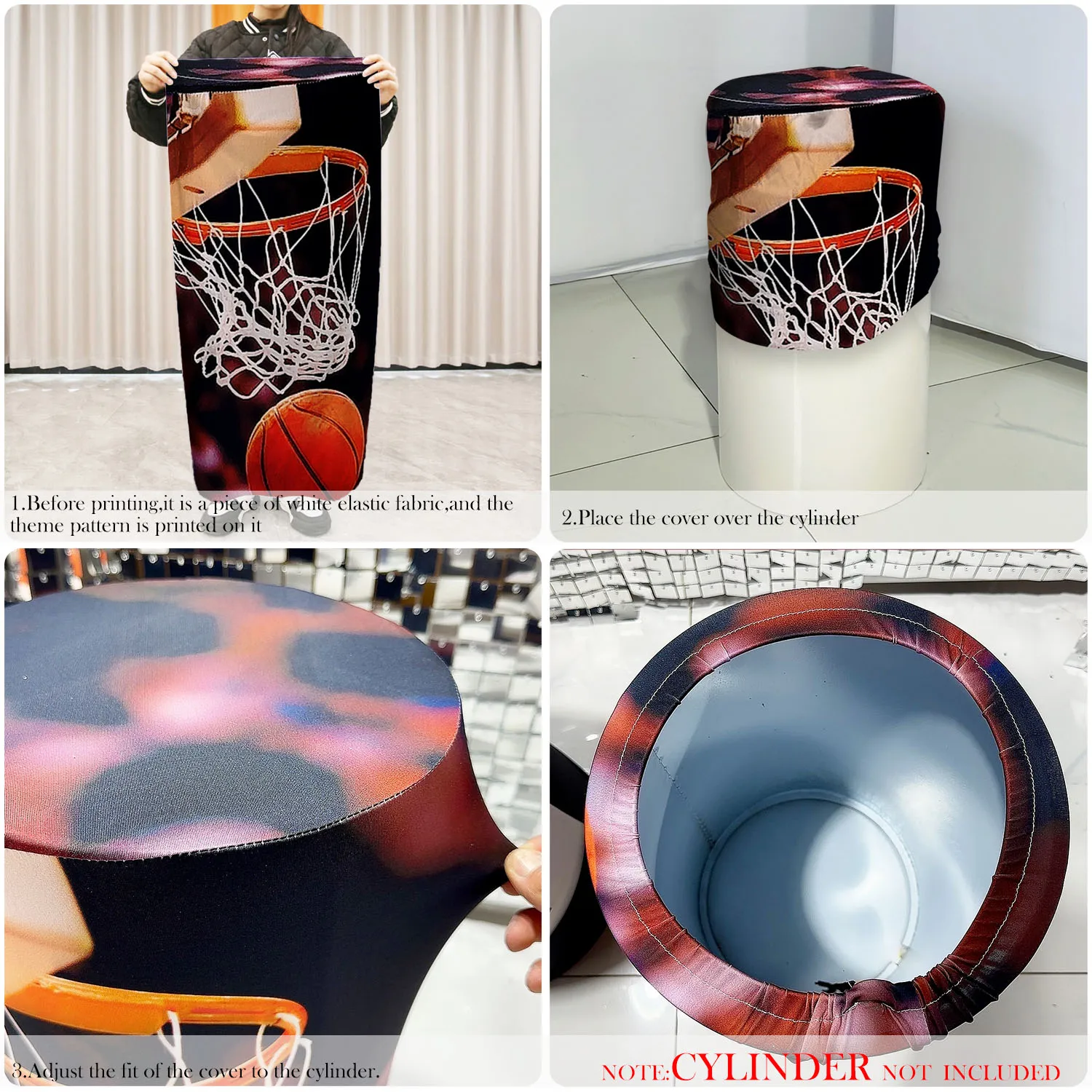 1set (5 Pcs) Cylinder Covers Basketball Sport Theme Stretchy Pedestal Cover for Birthday Party Baby Shower Tablecloth Decor Prop