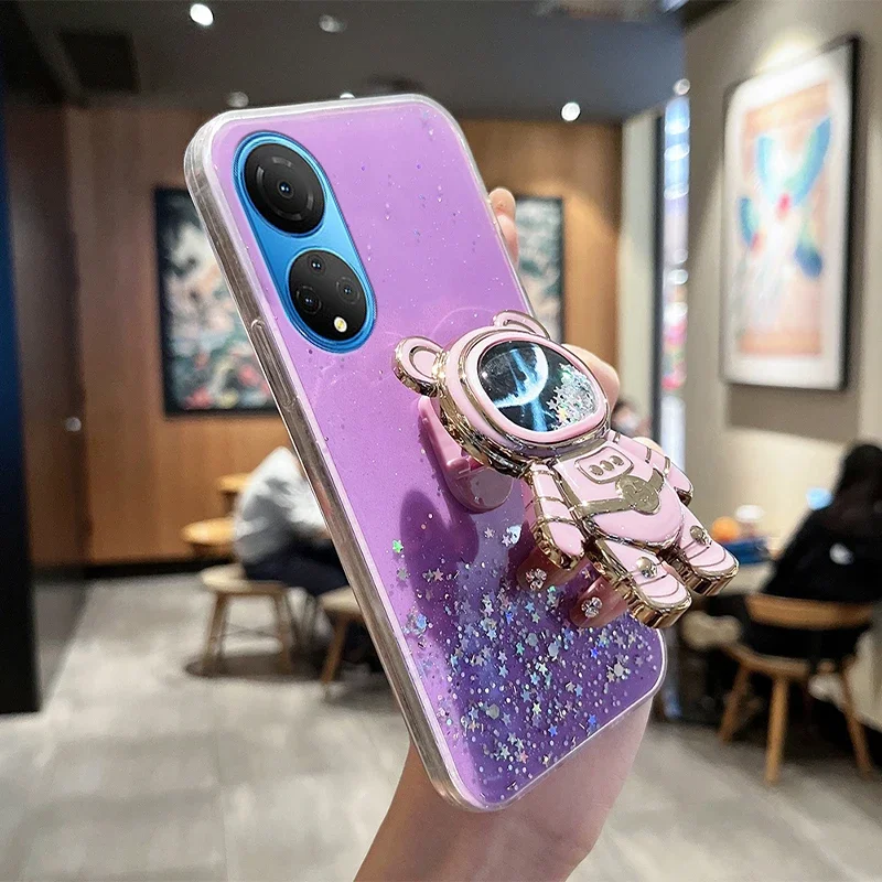 Transparent Quicksand Glitter Astronaut Case For Honor 90Lite X8A X7 X8 X9 X9A 80 70 30S 20 10i 10Lite 9X 9XPro Soft Shiny Cover