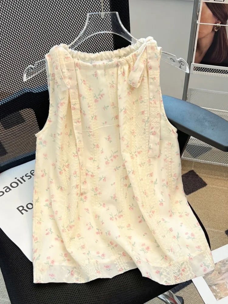 

Летний женский сладкий корейский свободный топ с узлом и узлом Svel irt с цветочным принтом, самосохраняющийся топ