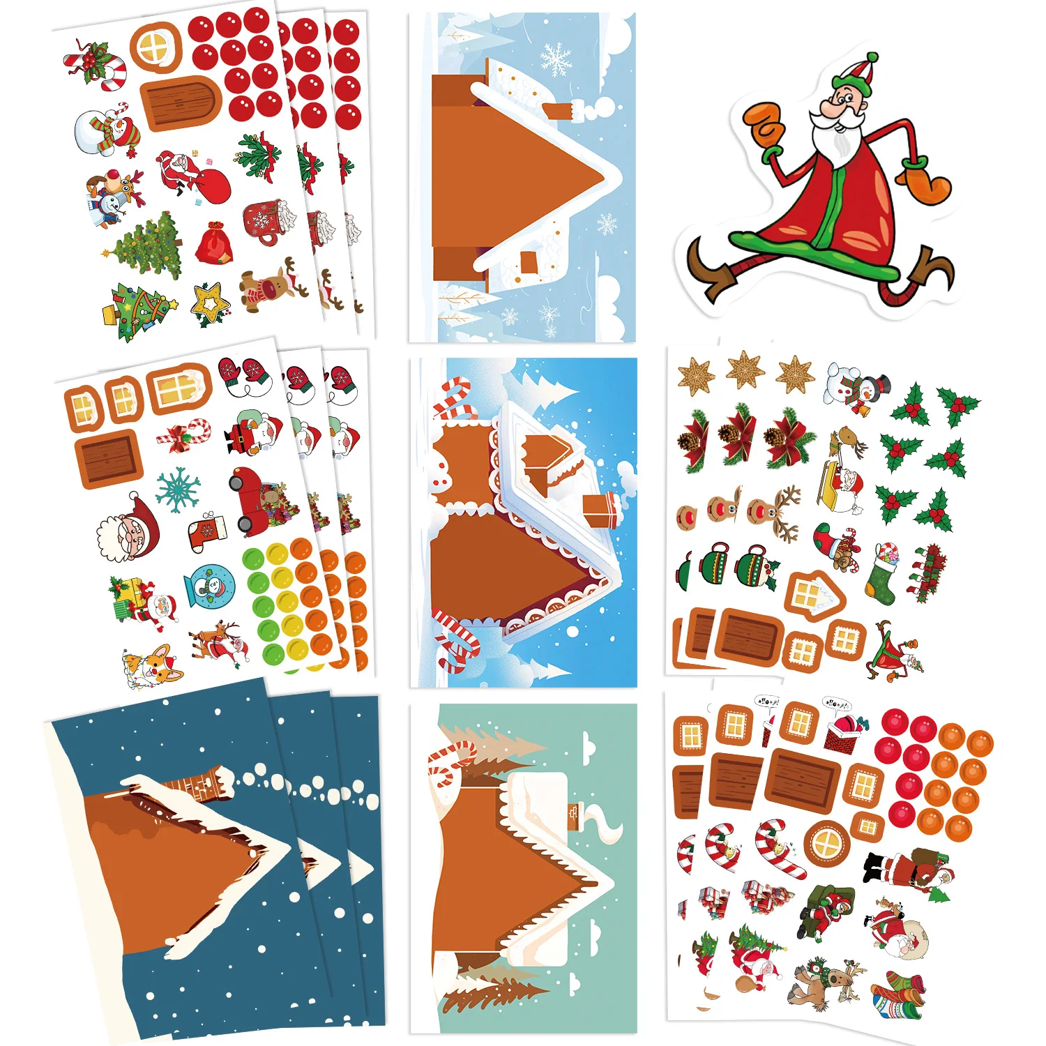 8/16/24pcs Christmas Puzzle Stickers Santa Claus DIY Make-a-Face Students Jigsaw Games Children Party Decoration Toy