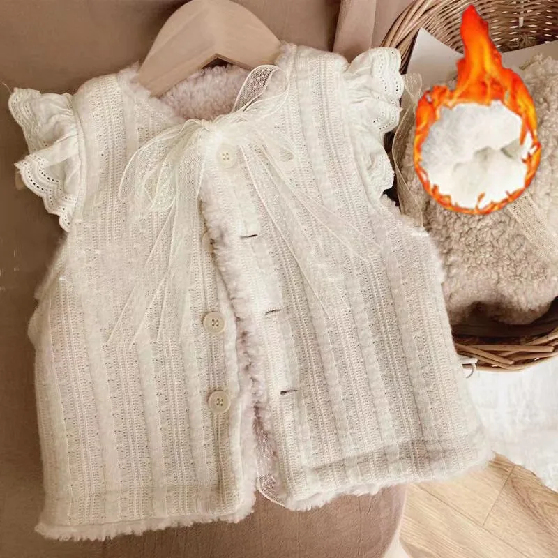 

Baby Girls Lamb Hair Thickened Vest Double-sided Winter Toddler Child Plush Knitted Vest Warm Outerwear Kids Baby Clothes 1-6Y