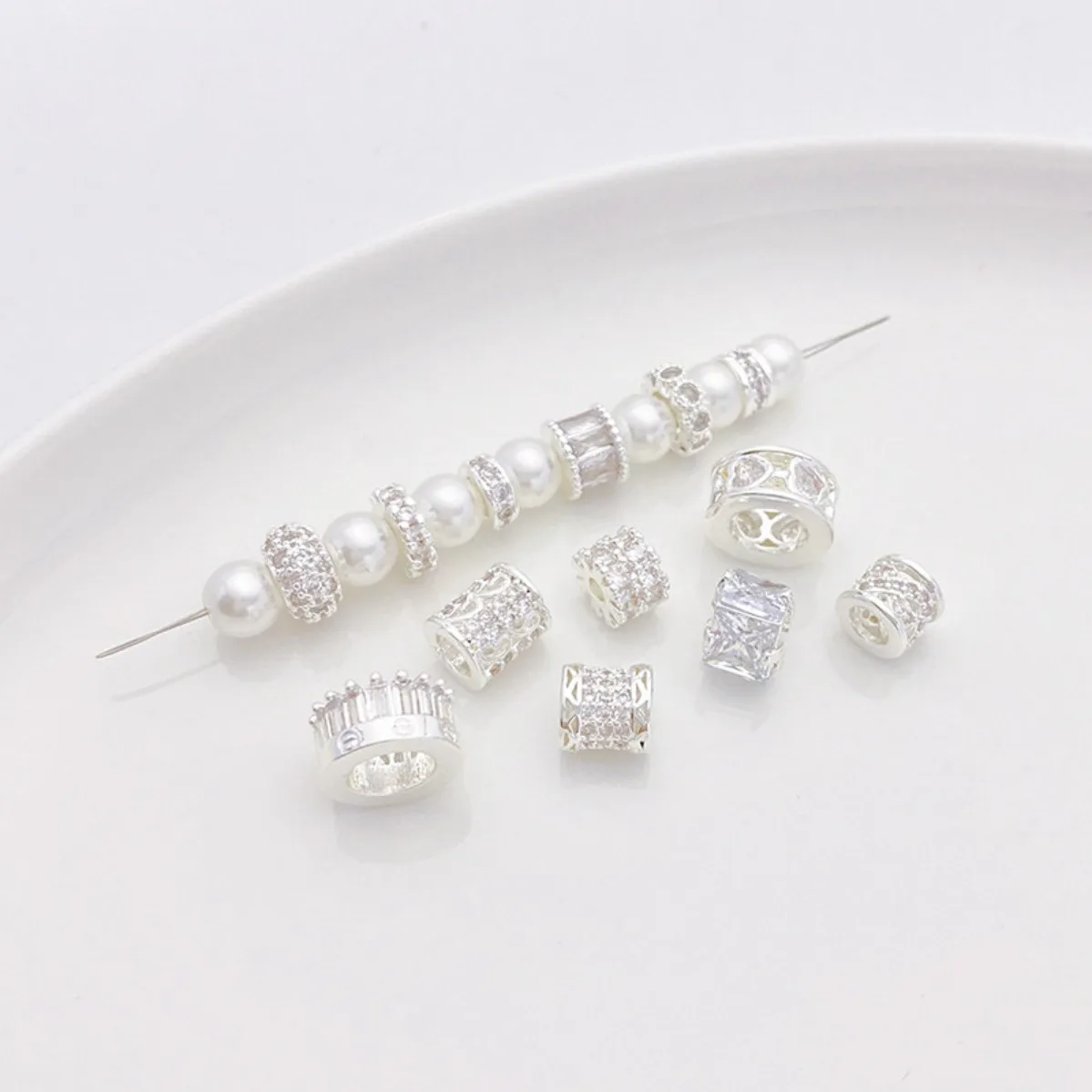 Thick Silver Plated Strong Color Retention Zircon Inlaid Coin Gear Heart Barrel Loose Spacer Beads DIY Bracelet Necklace Finding