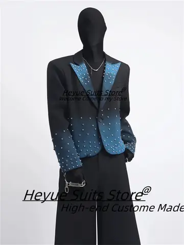 Koreansk Lyxig Balkostym Herrkostymer Anpassade Lösa Brudgum Bröllopssmoking Glans Diamant 2-delat Set Herr Casual Kavaj Ropa Hombre 10 best sales glänsande herrkostym - №1