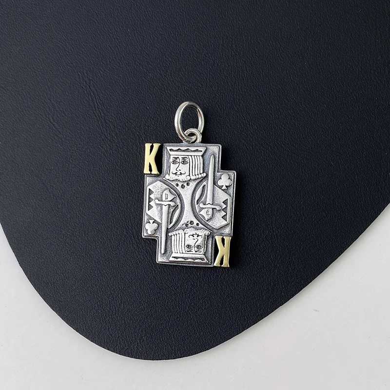 Silver Poker King K Pendant, trendy retro vintage vintage punk niche hip-hop high-end jewelry